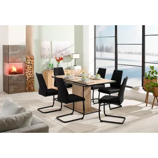 Hela »Ariana, Esstisch mit 6 Stühlen, ausziehbarer Küchentisch« Set, 1 Tisch ausziehbar / 6 Stühle, 7 Stk. tlg. Tisch 120-160cm, 6 Stühle mit hoher Belastbarkeit, schwarz