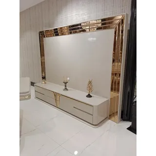 Wohnwand TV Wand Holz Modern Stil 205 x 55 x 185 cm - Weiß