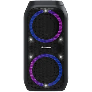 Hisense Party Rocket 160 tragbarer kompakter Partylautsprecher mit Karaoke Modus und 160W Klangvolumen, 5 Lichteffekte, bis 12h Akkulaufzeit, Bluetooth, MIC Input, AUX, USB, IPX4