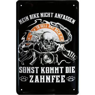 WOGEKA ART Blechschild - Mein Bike nicht anfassen! Sonst kommt die Zahnfee - witziger Spruch als Geschenk-Idee zu Geburtstag Weihnachten Deko 20x30 cm Vintage-Design aus Metall 580