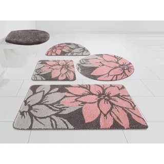 Home affaire Badematte »Susan«, fußbodenheizungsgeeignet-strapazierfähig, Blumen-Muster, Badteppich, Badematten auch als 3 teiliges Set & rund Home affaire rosa/grau rechteckig (90 cm x 160 cm)