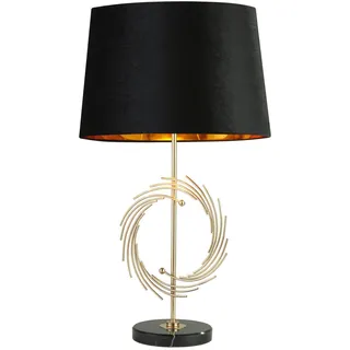 Tischlampe Nachttisch Wohnzimmer 56 cm E27 in Gold Schwarz Stoff Metall Modern