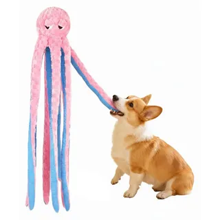 Riesiges Oktopus-Hundespielzeug 1 m lang, quietschend, Tauziehspielzeug, Rosa