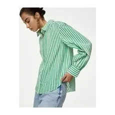 Womens M&S Collection Pure Cotton Striped Collared Shirt - Green Mix, Green Mix - 22-REG