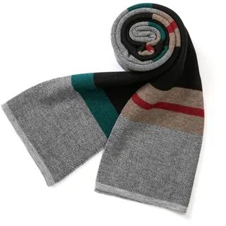 Villand Australischer Merinowolle Tartan Strickschal für Herren, karierte Winterwarme dicke weiche Halsbekleidung mit Geschenkbox, 180 × 30 cm (Graues Blauergrüner Tartan)