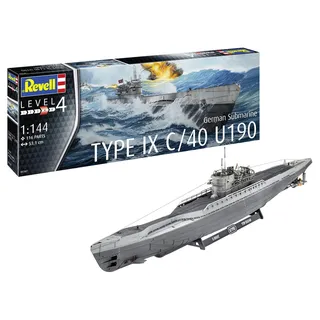 REVELL Modellbausatz I German Submarine Type IX C/40 (U190) I Detailreicher Level 4 U-Boot Bausatz I 115 Teile I Maßstab 1:144 I für Kinder und Erwachsene ab 12 Jahren