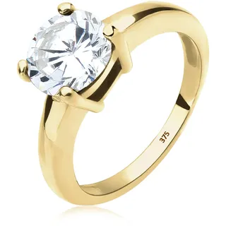 Silberring ELLI PREMIUM "Ring Solitär Zirkonia Weiß 375 Gelbgold" Gr. 52, weiß, Fingerringe, Damen, 52, Gelbgold 375, Silberring