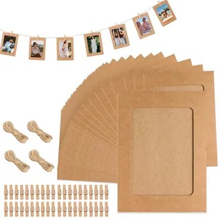 40 Stück Fotogirlande Fotoleine mit Klammern Fotowand 10 X 15 cm Fotorahmen aus Pappe DIY Papier Bilderrahmen Foto Girlande Mit Clips und Fotoleine für DIY Dekoration bei Geburtstag Hochzeit Party