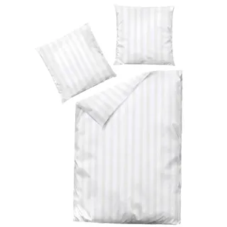 Bettwäsche DORMISETTE Gr. 1, weiß, B/L: 135cm x 200cm, Mako-Damast, B/L: 80cm x 80cm, 1 Stk., Mako-Damast, 100% Baumwolle, Bettwäsche, Bettwäsche