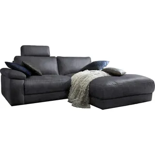 KAWOLA Sofa LOLA Ecksofa Leder schwarz mit motorischer Relaxfunktion Recamiere rechts - Schwarz