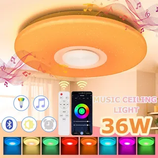 Jiubiaz LED Deckenleuchte 36W Deckenlampe Bluetooth Musik Wohnzimmerlampe Lautsprecher - Weiß