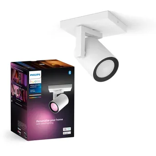 Philips Hue White & Color Ambiance Argenta Deckenlampe mit Einerspot, dimmbare LED Spots für das Hue Lichtsystem mit 16 Mio. Farben, smarte Lichtsteuerung über Sprache und App, weiß