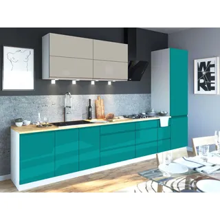 Feldmann-Wohnen Küchenzeile Florence 8-teilig Seidengrau / Türkisblau 392 / 59 / 207 cm , Holzwerkstoff , Zeile , 392x207x59 cm , Küchen, Küchenzeilen & Küchenblöcke, Küchenzeilen, Küchenzeilen ohne Geräte