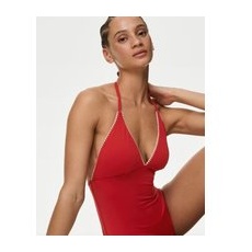 Womens M&S Collection Halterneck Plunge Swimsuit - Ruby Red, Ruby Red - 18-REG