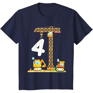4 Jahre Junge Baufahrzeuge Kran Bagger Bulldozer Baustellen T-Shirt, Kinder, Marineblau, 104