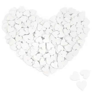 com-four® 200x Mini-Herz als Streudeko - weiße Holz-Herzen zum Basteln - Holz-Streuschmuck als Tischdekoration - Tischschmuck für Hochzeit & Party (Herzen/weiß - 200 Stück)