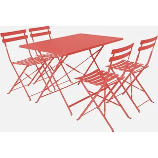 sweeek - Klappbarer Bistro-Gartentisch aus Stahl mit 4 Stühlen - Terrakotta - Orange