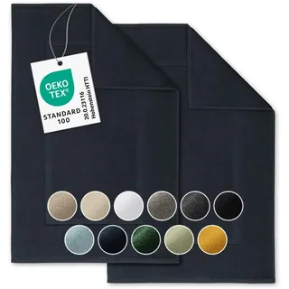 Blumtal 2er Set Premium Frottier Badematte - Badeteppich Oeko-TEX® Zertifiziert, waschbarer Badvorleger 50x80cm, saugstark & weich, dunkelblau