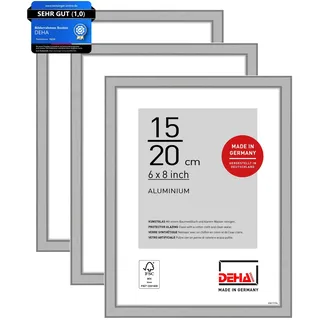 DEHA Design Bilderrahmen, 15 x 20 cm (3er Set), Aluminium, Silber matt, Fotorahmen zum Auftstellen im Hoch- & Querformat, bruchsicheres Kunstglas, Boston