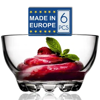 Volarium CRYSTALIA Luxury Glas Dessertschalen Set 6 Eisschale 100% BLEIFREIE Glassschalen, Dessertbecher, Dessertgläser, Puddingschalen Glas Dipschale, Stapelbare Servierschalen, Saucenschalen