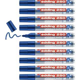 edding 250 Whiteboardmarker - blau - 10 Whiteboard Stifte - Rundspitze 1,5-3 mm - Boardmarker abwischbar - für Whiteboard, Flipchart, Magnettafel, Pinnwand, Memoboard - Sketchnotes - nachfüllbar