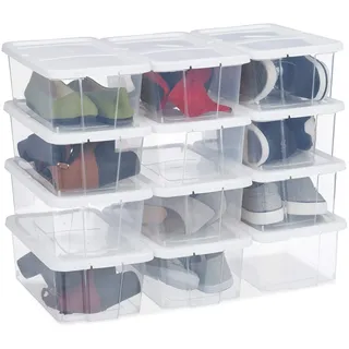 Relaxdays Schuhbox 44,5 x 24,0 x 37,5 cm 12-tlg. transparent