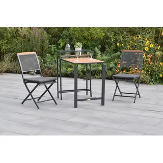 Merxx Gartenmöbel Set 5tlg., 2 Klapptsühle, 2 Sitzkissen, 1 Balkonklappentisch- Aluminium/Stahl/Akazie - Grau