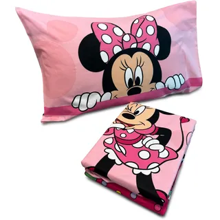 hermet Bettwäsche-Set für Einzelbett, Flanell, Minnie Mouse, 100% Baumwolle, 3-teiliges Set, Bettlaken + Spannbettlaken + Kissenbezug, Einzelbett