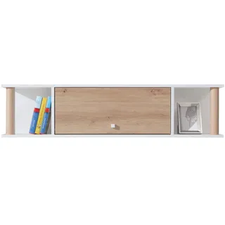 Beautysofa Wandregal Figo mit 1 Tür und mit 2 offenen Regalen , Weiß, Grau, Eiche Artisan , Holzwerkstoff , 125x35x25 cm , Wohnzimmer, Regale, Wandregale