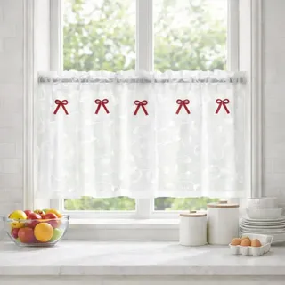 Yujiao Mao Scheibengardine Modern Küchengardine Bistrogardine Mit Amerikanische Landhaus Stickerei Transparent Kurzvorhang Fenster Weiß BxH 90x45cm 1 Stück