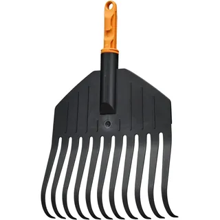 Fiskars OneClick Klein-Fächerbesen, Für Beete und Enge Stellen | Müheloses Wechseln mit nur einem Klick, Weiche flexible Zinken, Schwarz/Orange, 1082704