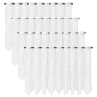 HJZHII 4 Stück Sheer Bistrogardine, 130x45cm Scheibengardinen Halbtransparent Vorhänge Scheibengardine Kurzgardine Kurzstores Blume Jacquard Gardine mit Schmetterling für Wohnzimmer Küche (Weiß)