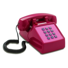 Opis Technology PushMeFon Cable: 1970er Designer Retro Tastentelefon Schnurgebunden/Festnetztelefon Schnurgebunden/Retro-Telefon in modernen Farben mit Metallklingel (violett&pink)