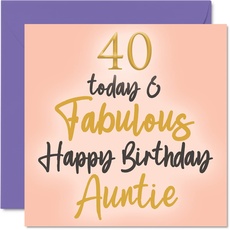 Stuff4 Geburtstagskarte zum 40. Geburtstag für Tante – 40 Today & Fabulous – Geburtstagskarte für Tante vom Neffen, Tante Geburtstagsgeschenke, 145 mm x 145 mm schöne Grußkarten, Geschenk für Tante