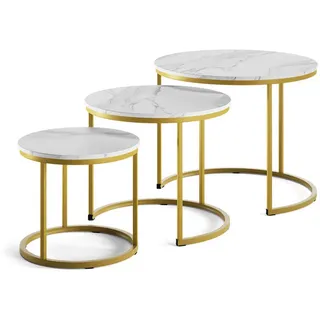 Vicco Couchtisch-Set Montreal Weiß/Gold 55 x 55 cm 3 Teile , Weiß, Goldfarben , Holzwerkstoff , Rund , 55x44.5x55 cm , Wohnzimmer, Wohnzimmertische, Couchtische