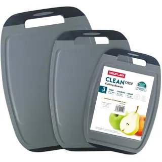 NEOFLAM® Schneidebrett Kunststoff groß, mittel, klein – Schneidebretter spülmaschinenfest, Schneidebrett Set 3tlg., BPA-frei, Schneidbrett mit Griff & Saftrille, antibakteriell mit Microban, grau