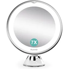 Auxmir Kosmetikspiegel LED Beleuchtet 7X Vergrößerung, 2 Helligkeitsstufen, Schminkspiegel Tischspiegel mit 360° Schwenkbar für Zuhause und Reise