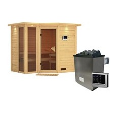 KARIBU Sauna »Kunda«, inkl. 9 kW Saunaofen mit externer Steuerung, für 4 Personen - beige