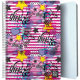 Grafoplás | Notizbuch aus Kunststoff, 80 quadratische Blätter, 4 x 4, 90 g, Foliengröße, Spiralbindung, Design-Kollektion Bits&Bobs Pop Up Design Girl | FSC-zertifiziert