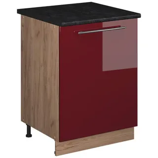 Vicco Unterschrank Fame-Line 60 x 82 x 60 cm Bordeaux Hochglanz/Goldkraft Eiche