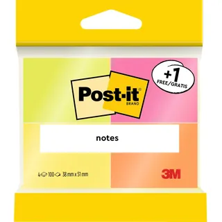 Post-it Notes, Verschiedene Neonfarben, Promotion, 3 + 1 GRATIS, 38 x 51 mm