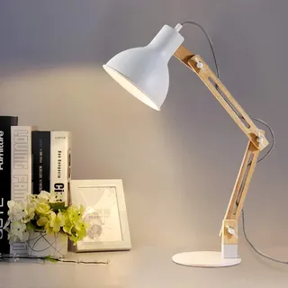 Depuley Klassische Schreibtischlampe Warmweiß LED Leselampe im klassichen Holz, E27 Glühbirne, Vintage Tischlampe Verstellbar Arbeitsleuchte, Bürolampe, Nachttischlampe für Schlafzimmer