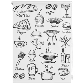 Lichtblick ORIGINAL Seitenzugrollo »Klemmfix Motiv Menü« Lichtschutz ohne Bohren freihängend bedruckt, schwarz