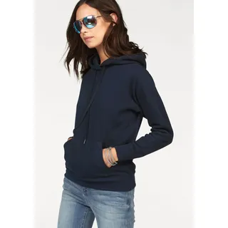 Kapuzensweatshirt FRUIT OF THE LOOM "Classic hooded Sweat Lady-Fit", Damen, Gr. L (40), blau (marine), Sweatware, Obermaterial: 80% Baumwolle, 20% Polyester, unifarben, figurumspielend hüftlang, Rundhals, Bündchen, Sweatshirts Kapuzensweatshirt, mit Kängurutaschen