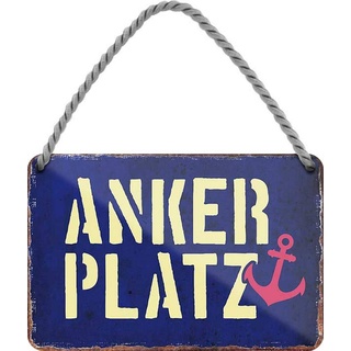 WOGEKA ART Retro Blechschild - Ankerplatz - Ostsee Nordsee Meer - witziger Spruch als Geschenk-Idee Geburtstag Weihnachten Deko 18x12 cm Vintage-Design Hänge-Schild Metall HS351