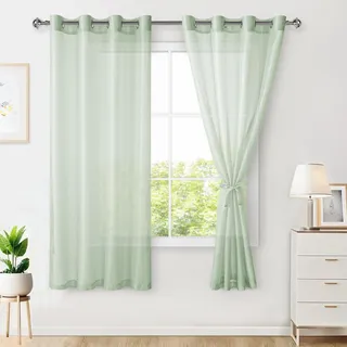 Hiasan 2er Set Sheer Voile gardinen vorhänge gardine Wohnzimmer mit ösen Curtains scheibengardinen Vorhang Transparente Durchsichtig Luftig Dekoschal für Schlafzimmer 175x140cm(HxB) Salbei Grün