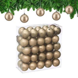 Relaxdays Weihnachtskugeln 50er Set, Weihnachtsdeko, matt, Christbaumkugel, Tannenbaumschmuck in ∅ 6 cm, Champagner