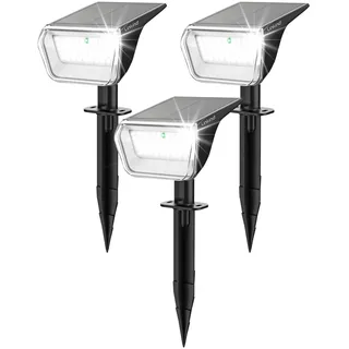 Linkind 60 Led Solarstrahler für außen Garten 800Lm, 6500K Tageslicht Gartenlampe mit Lade-Anzeige, 135°einstellbar Baumstrahler mit S-klasse Batterie, IP67 wetterfest Solar Baumbeleuchtung, 3 Stück