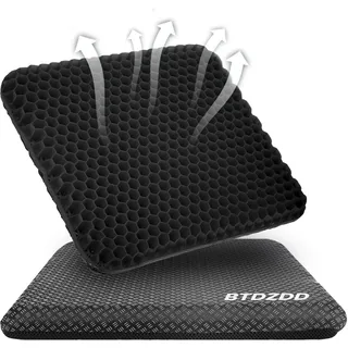 BTDZDD Gel Sitzkissen, Orthopädisch Doppelschicht Verdickung Sitzkissen mit Rutschfester Stoffhülle Atmungsaktives Stuhlkissen für Bürostuhl (Schwarz, 43cm*39cm*4cm)