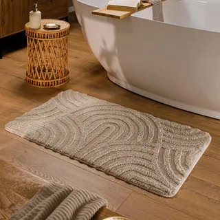 Wecon Home Badteppich Fiete, 80 x 150 cm, Sand beige | Hoch-Tief-Struktur, waschbar 30°C, rutschhemmend